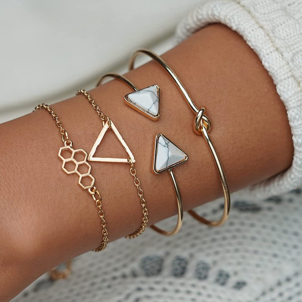Goldtone Stackable Bracelets- 4 Pack